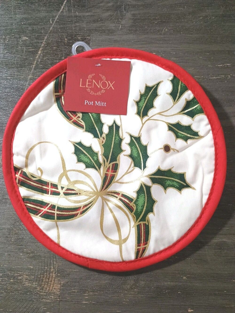Lenox Christmas Holiday Holly Pot Mitt Red Gold Green White New
